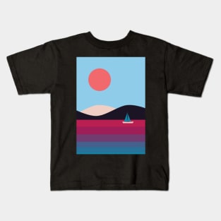 Nordic Minimalist Abstract Beach Sunset Graphic Illustration Kids T-Shirt